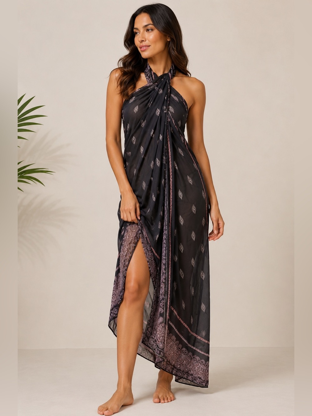 Vintage Victoria’s Secret Pareo Sarong Cover Up Black Paisley Wrap Beach Dress
